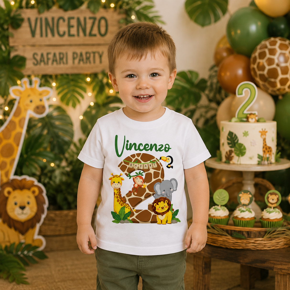T-shirt Personalizzata Festa Safari con Nome e Numero Età - Party a Tema Safari