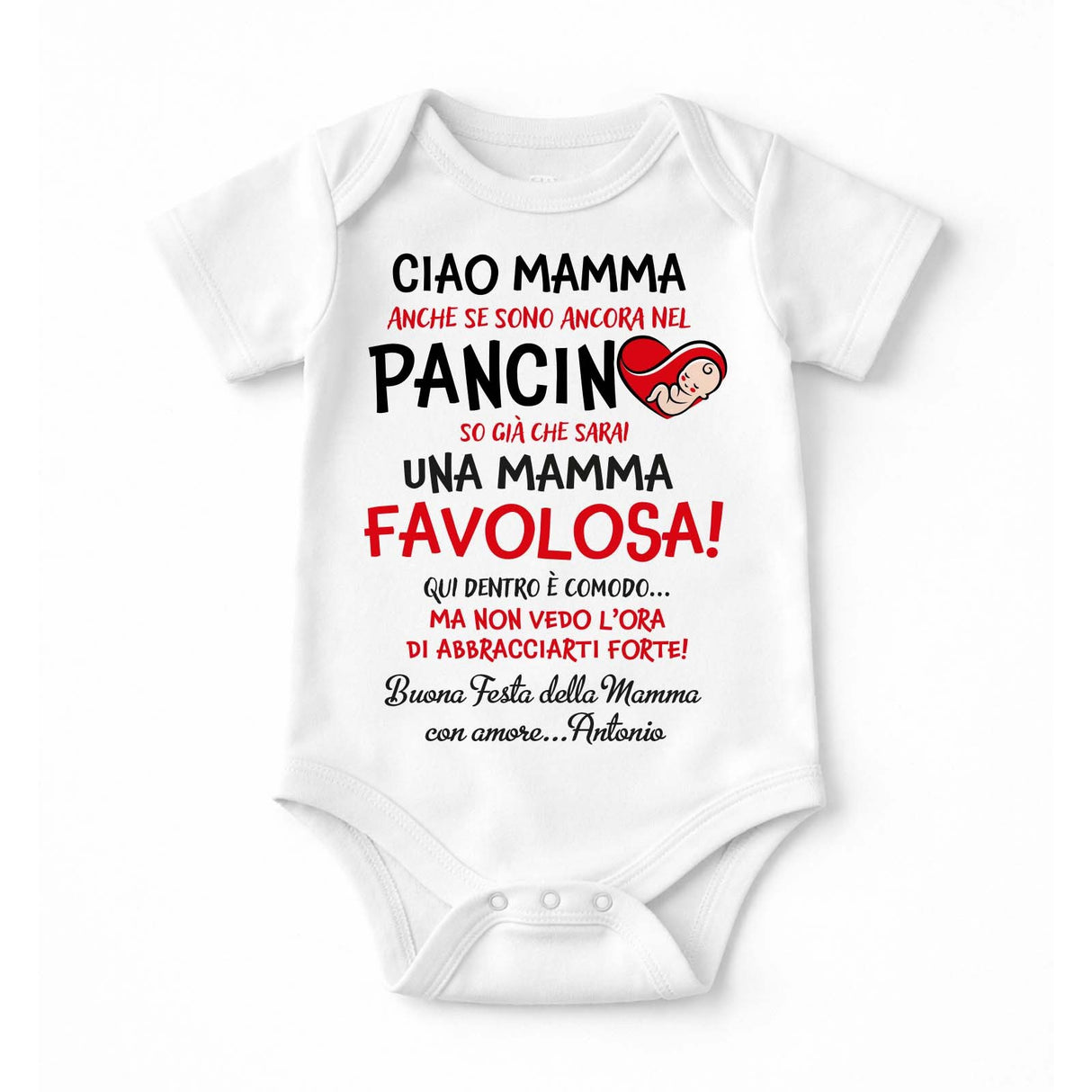 Body neonato bianco con stampa Ciao Mamma e scritte Festa della Mamma