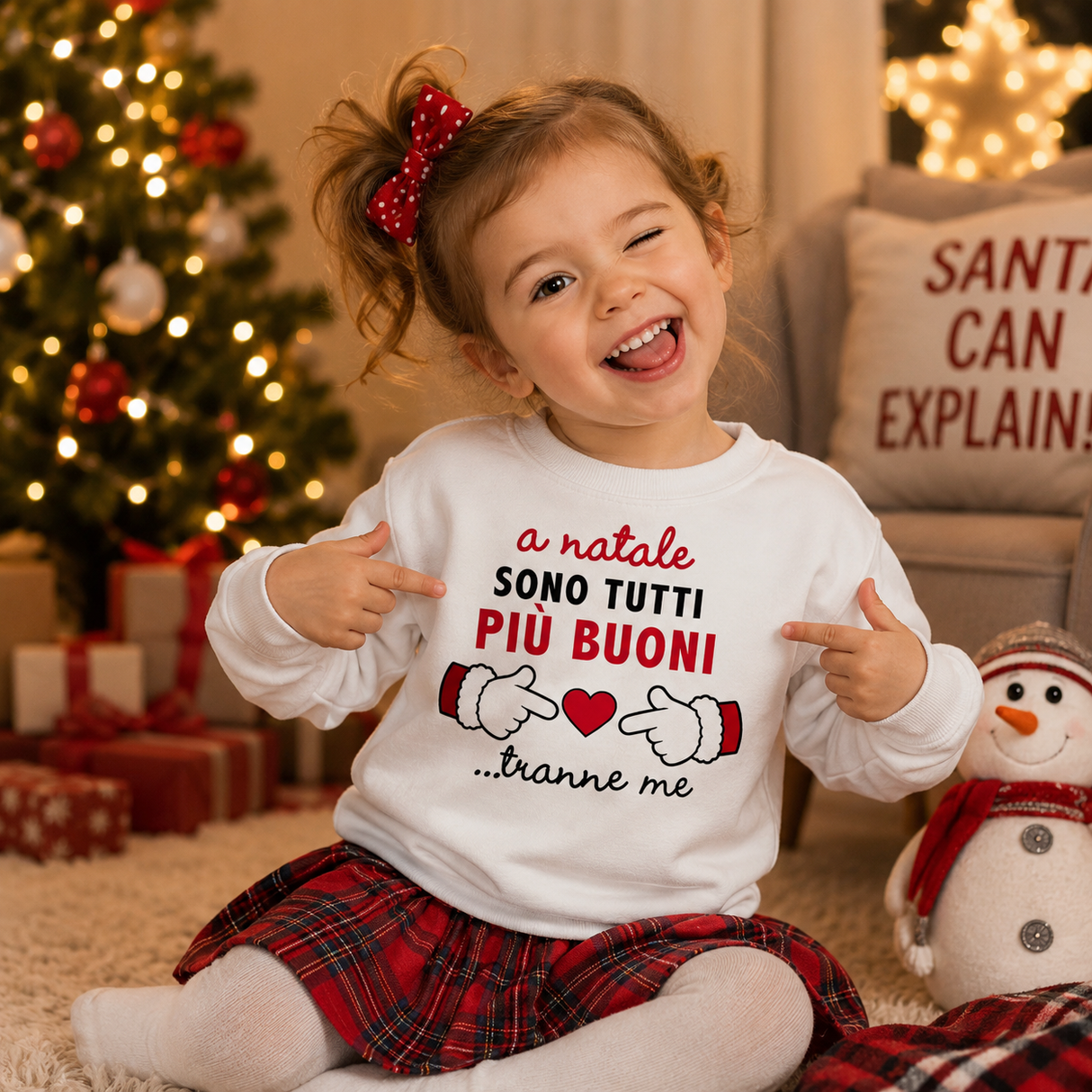 Felpa bianca per bambine con stampa natalizia rossa «a natale…tranne me», con cuore