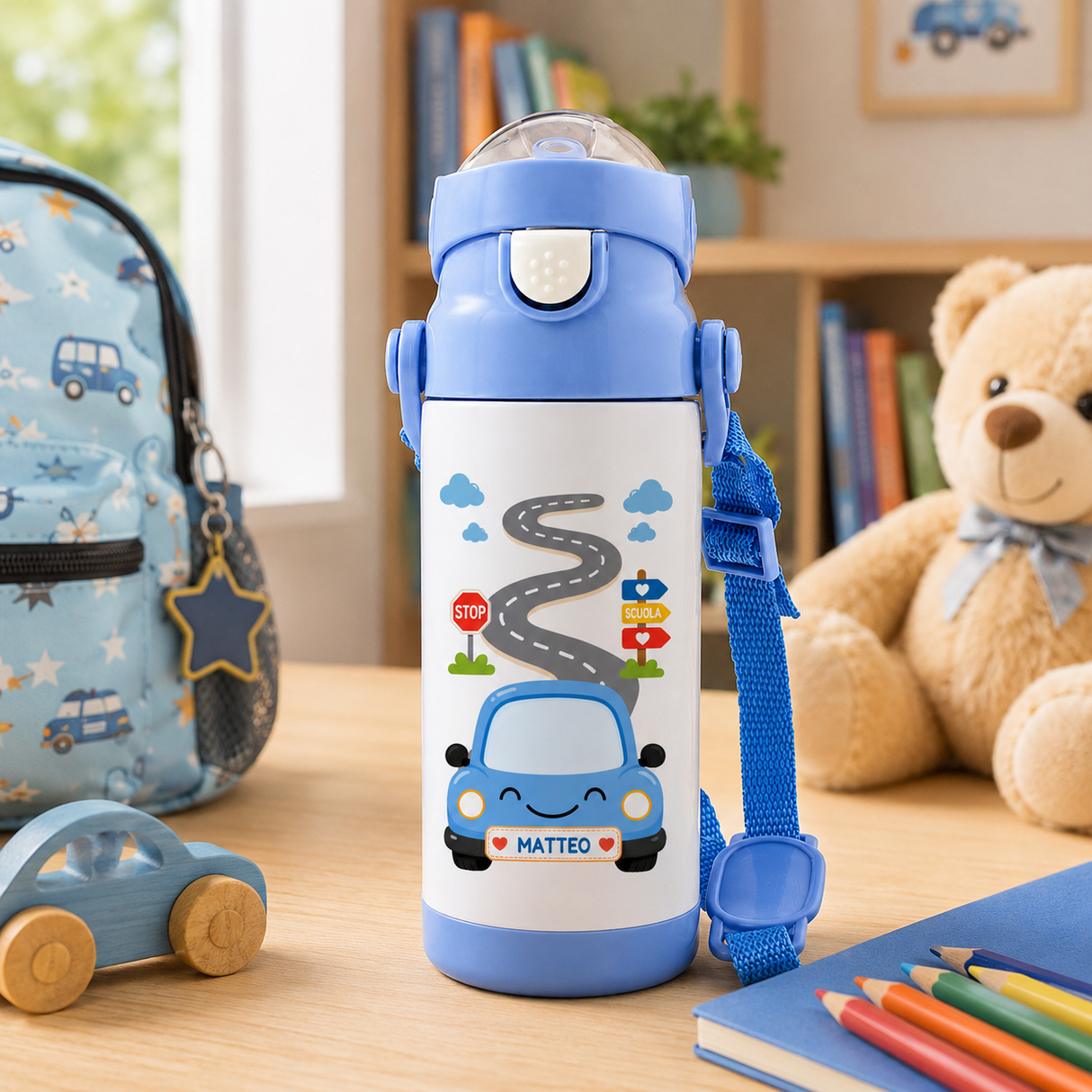 Borraccia Termica Macchinine Personalizzata con Nome – 350 ml
