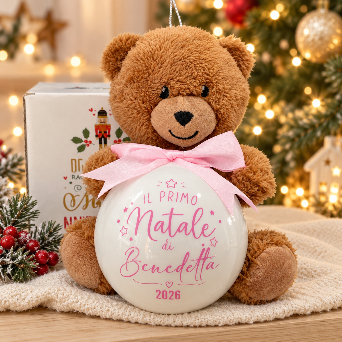 Decorazione Natalizia Personalizzata Primo Natale con Orsetto