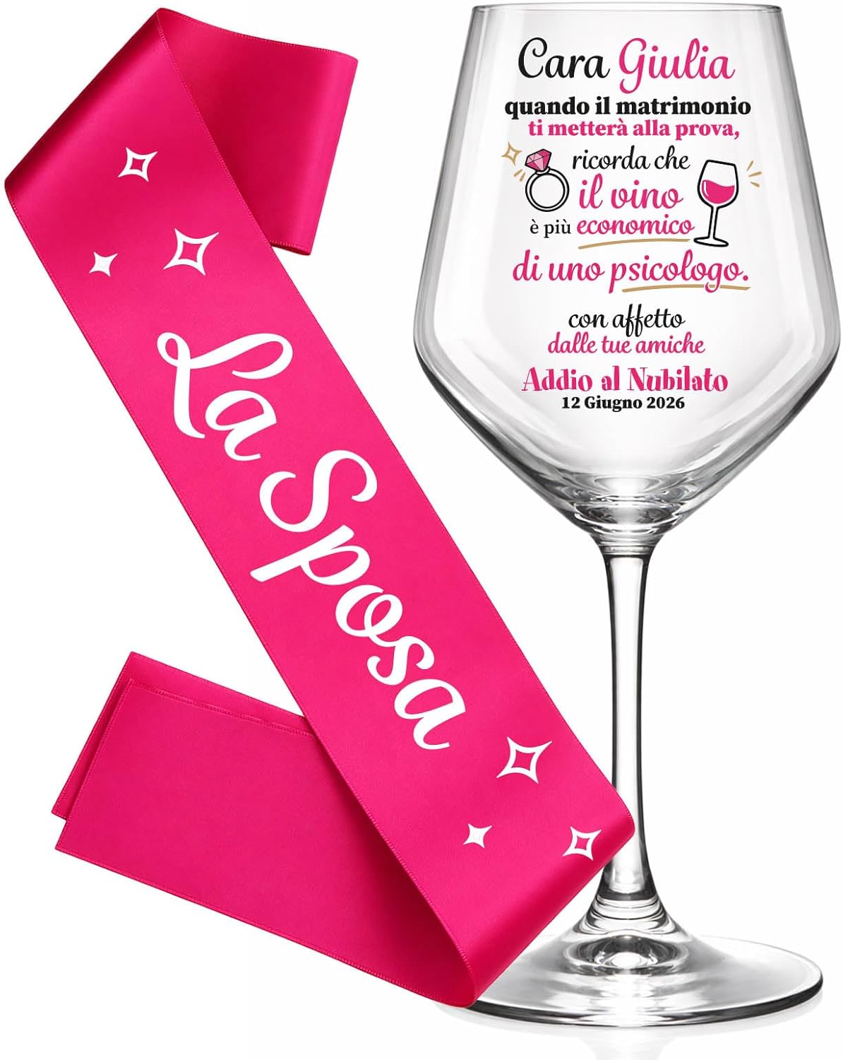 Fascia da futura sposa fucsia con motivo stelle e calice inciso