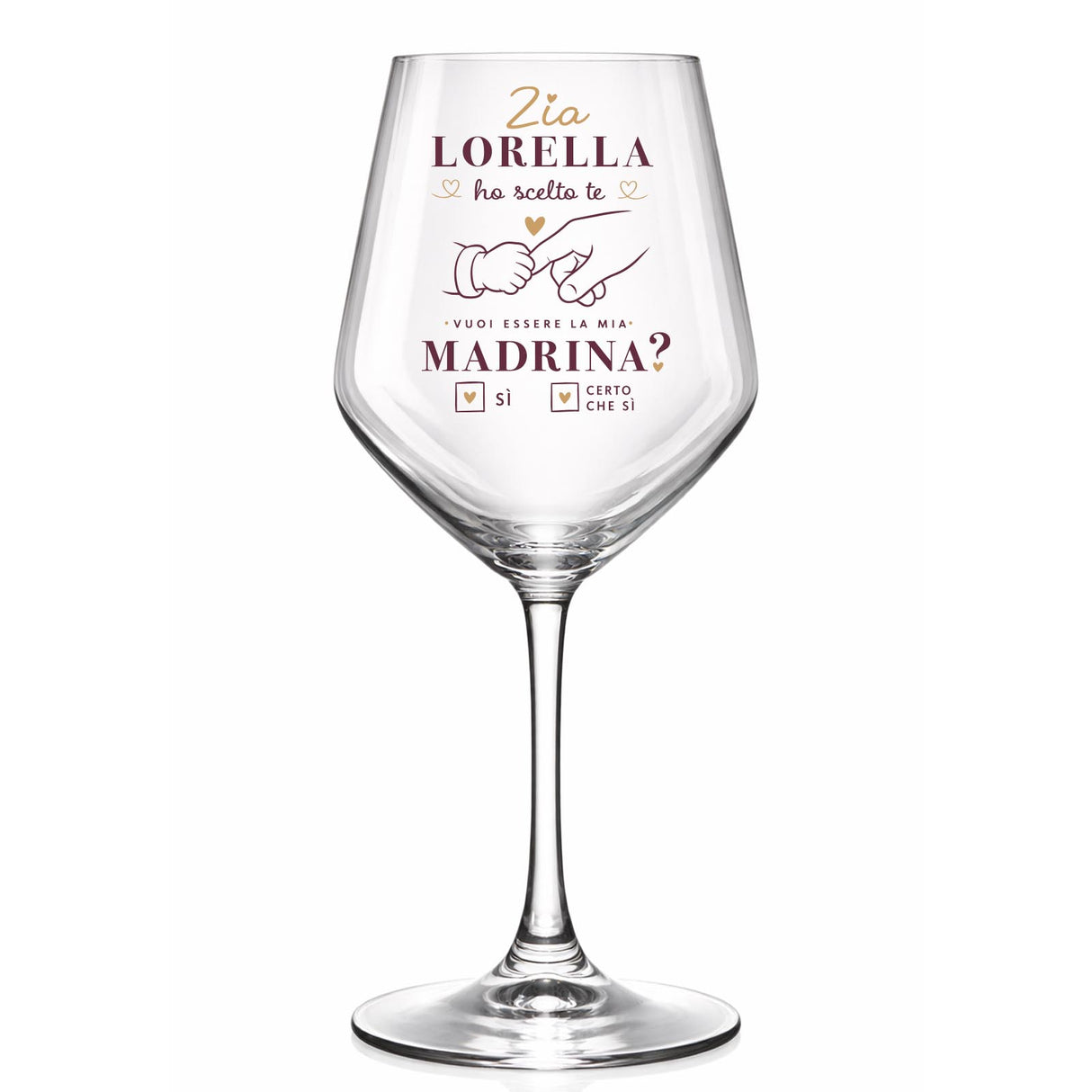 Calice di vetro personalizzato con “Zia LORELLA” e “Madrina?”