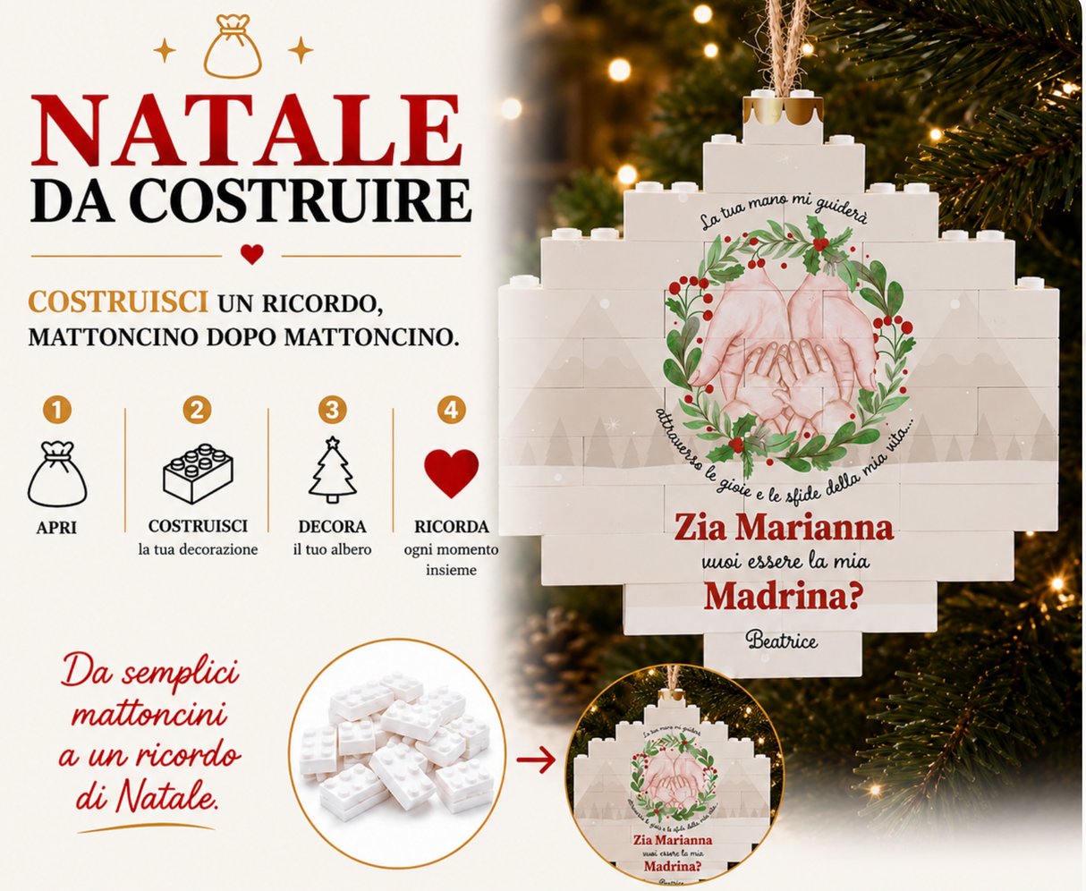 Pannello informativo del kit Natale da costruire con mattoncini e decorazione 'Zia Marianna'