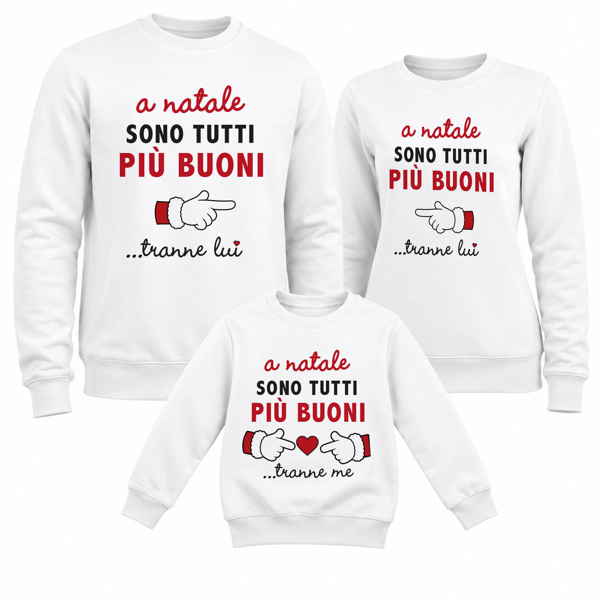 Set di 3 felpe natalizie bianche con stampa 'a natale sono tutti più buoni'
