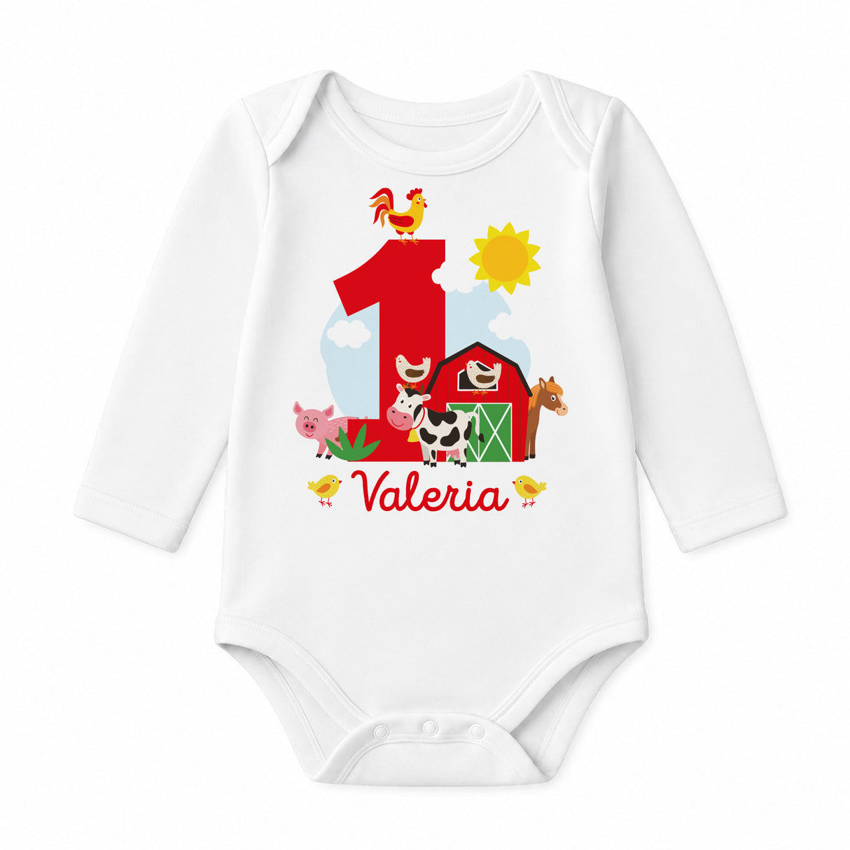 Maglietta Personalizzata Festa Fattoria con Nome e Numero Età - Manica Lunga - Party a Tema Fattoria