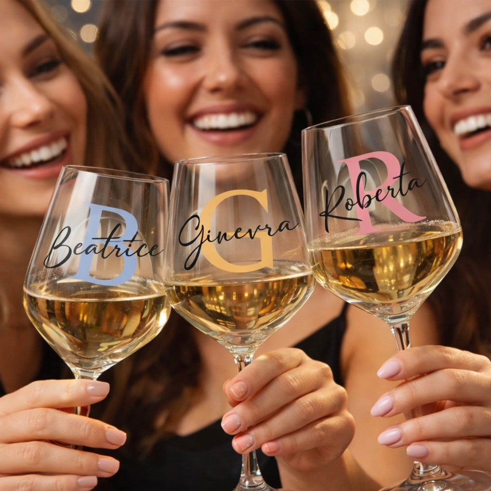 Set di 3 calici da vino con nomi Beatrice, Ginevra e Roberta