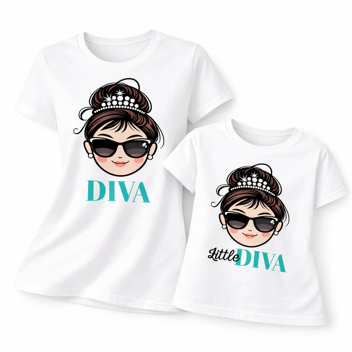 Set di 2 magliette bianche mamma e figlia con stampa "DIVA" e "Little DIVA".