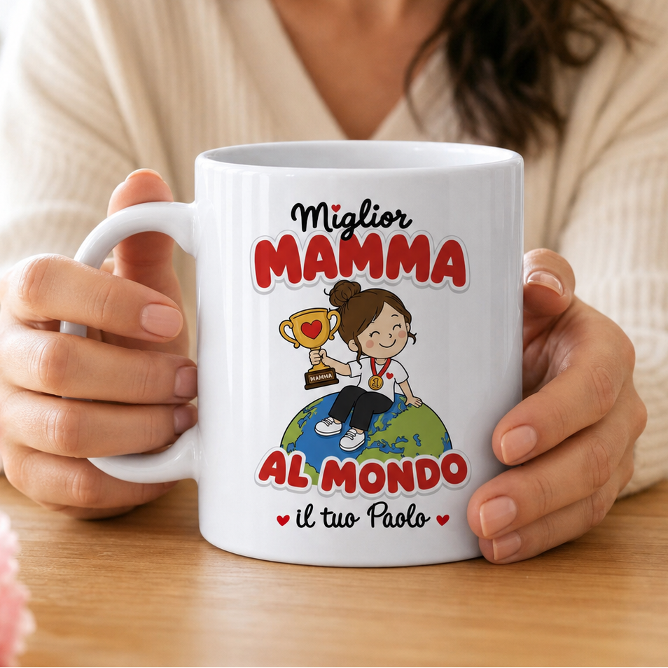 Tazza bianca “Miglior Mamma” con “Al Mondo” e “il tuo Paolo”