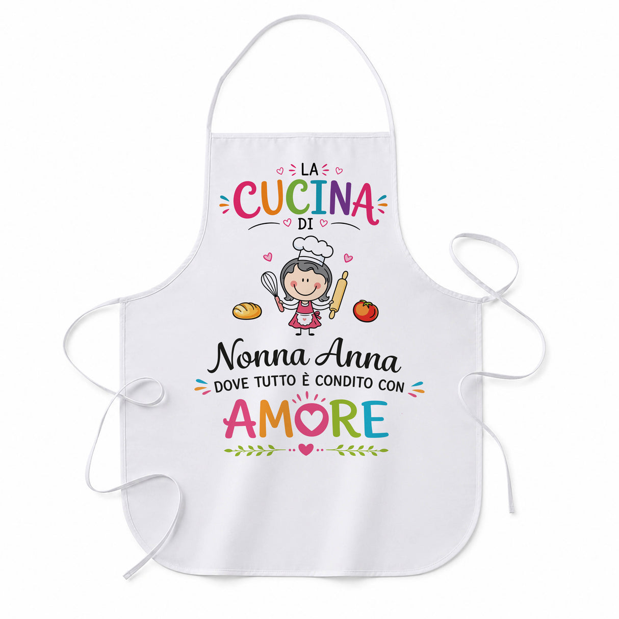 Grembiule da cucina bianco con stampa “Nonna Anna” e scritta “AMORE”