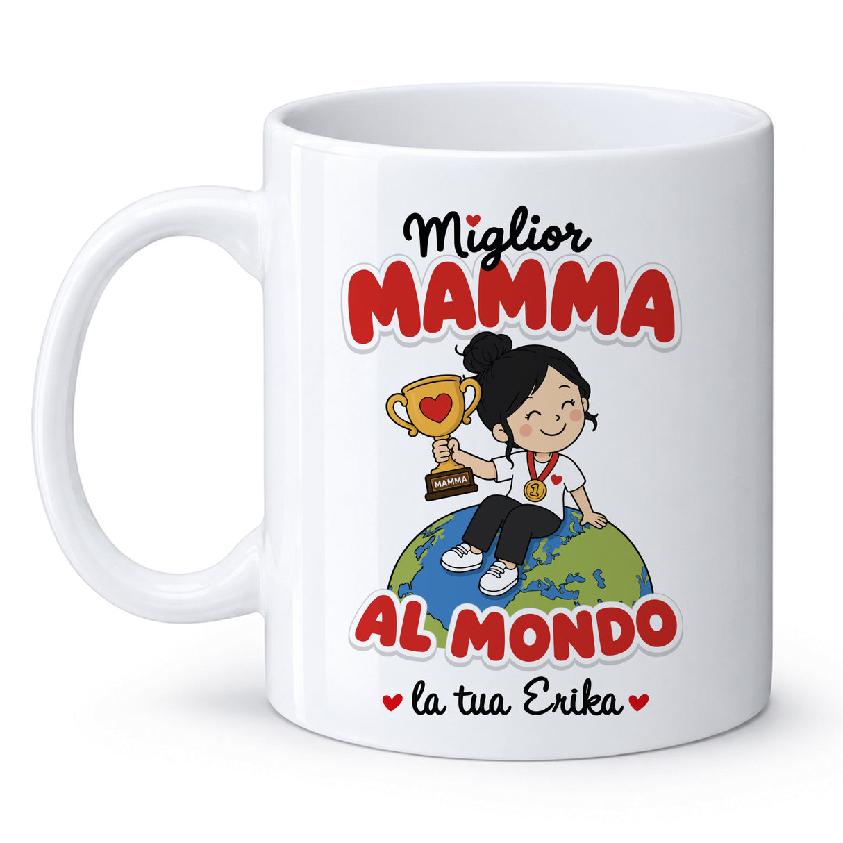 Tazza bianca “Miglior Mamma” con “Al Mondo” e “la tua Erika”