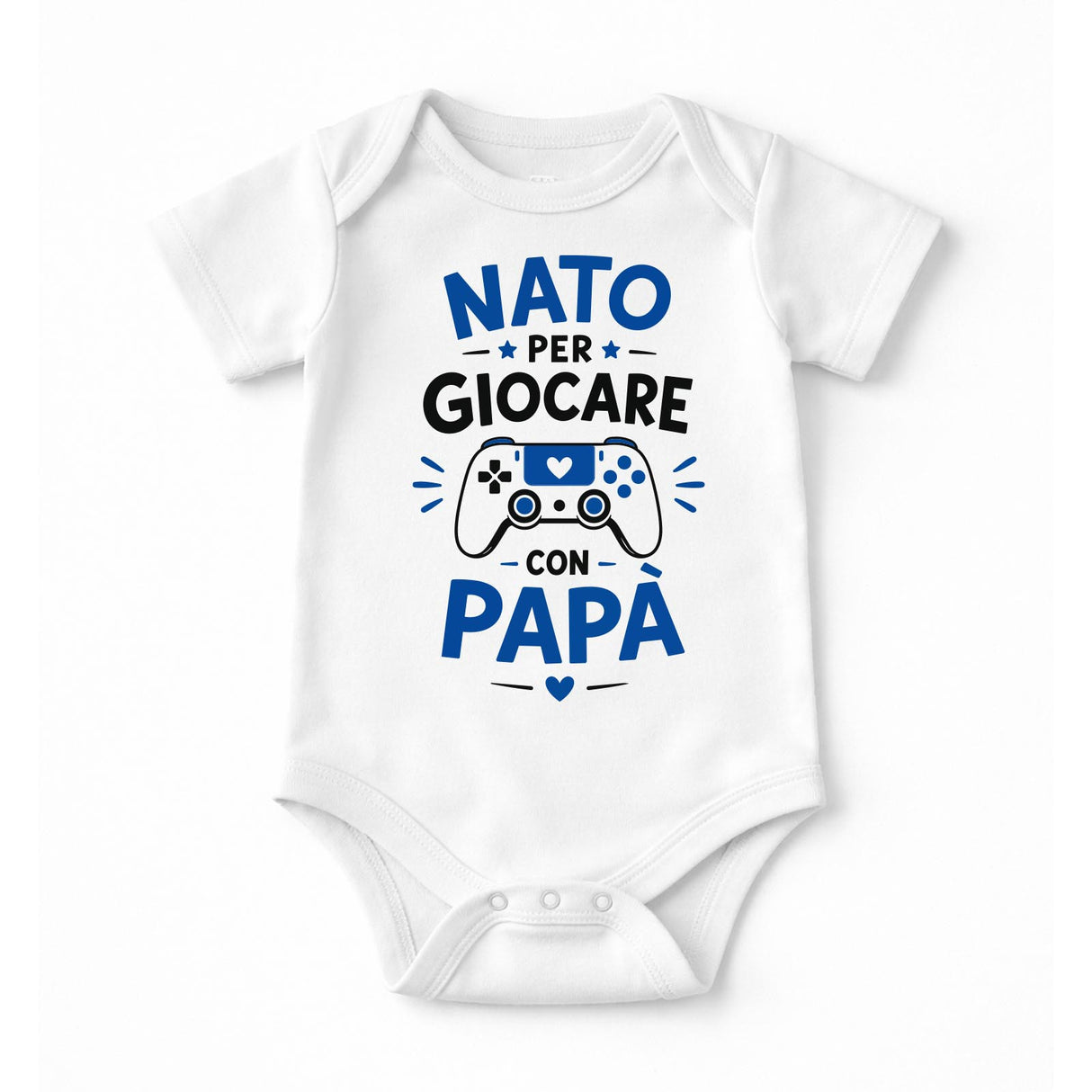 Body neonato bianco con stampa blu "Nato per giocare con papà"