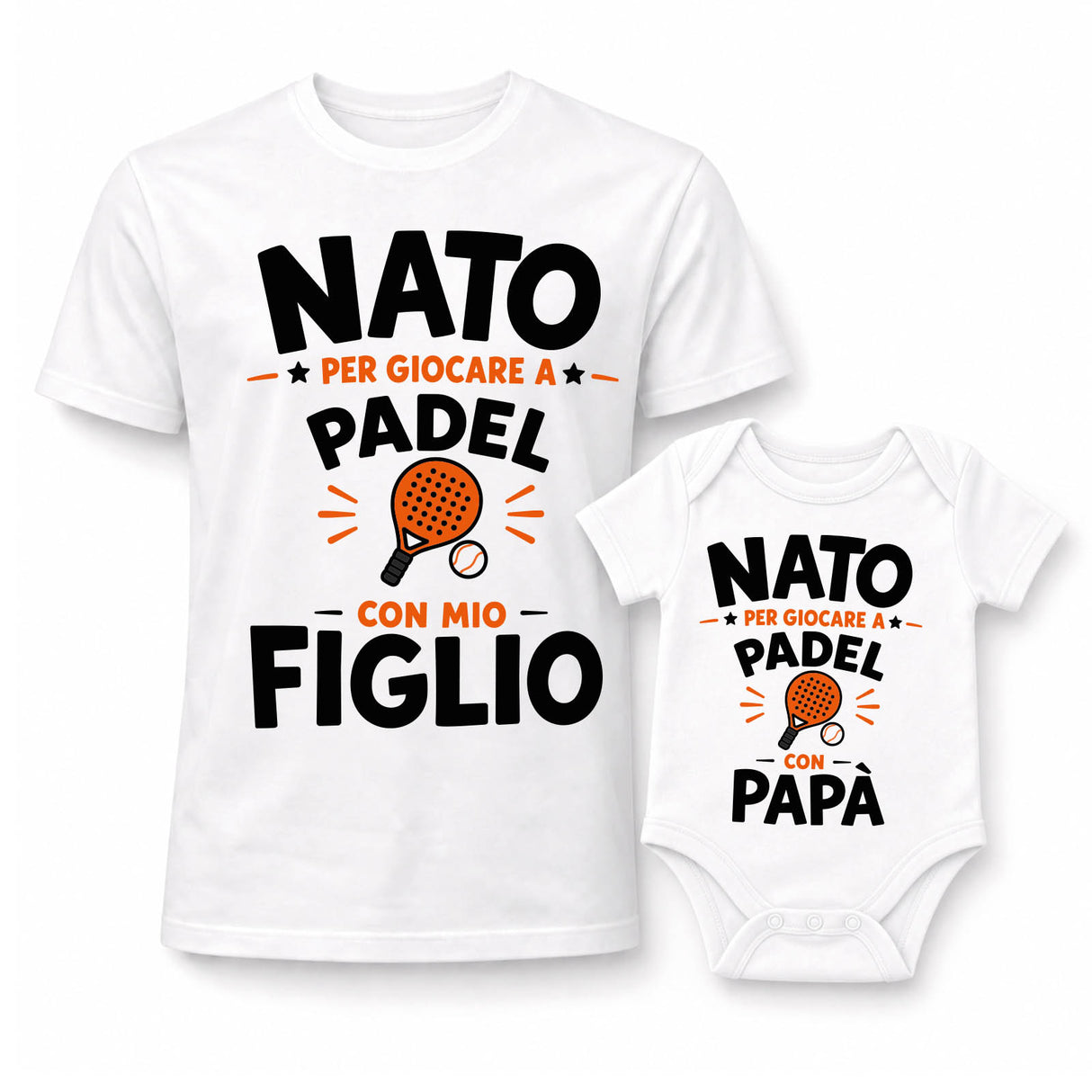 Set t-shirt bianche papà e figlio con stampa “NATO” per giocare a Padel