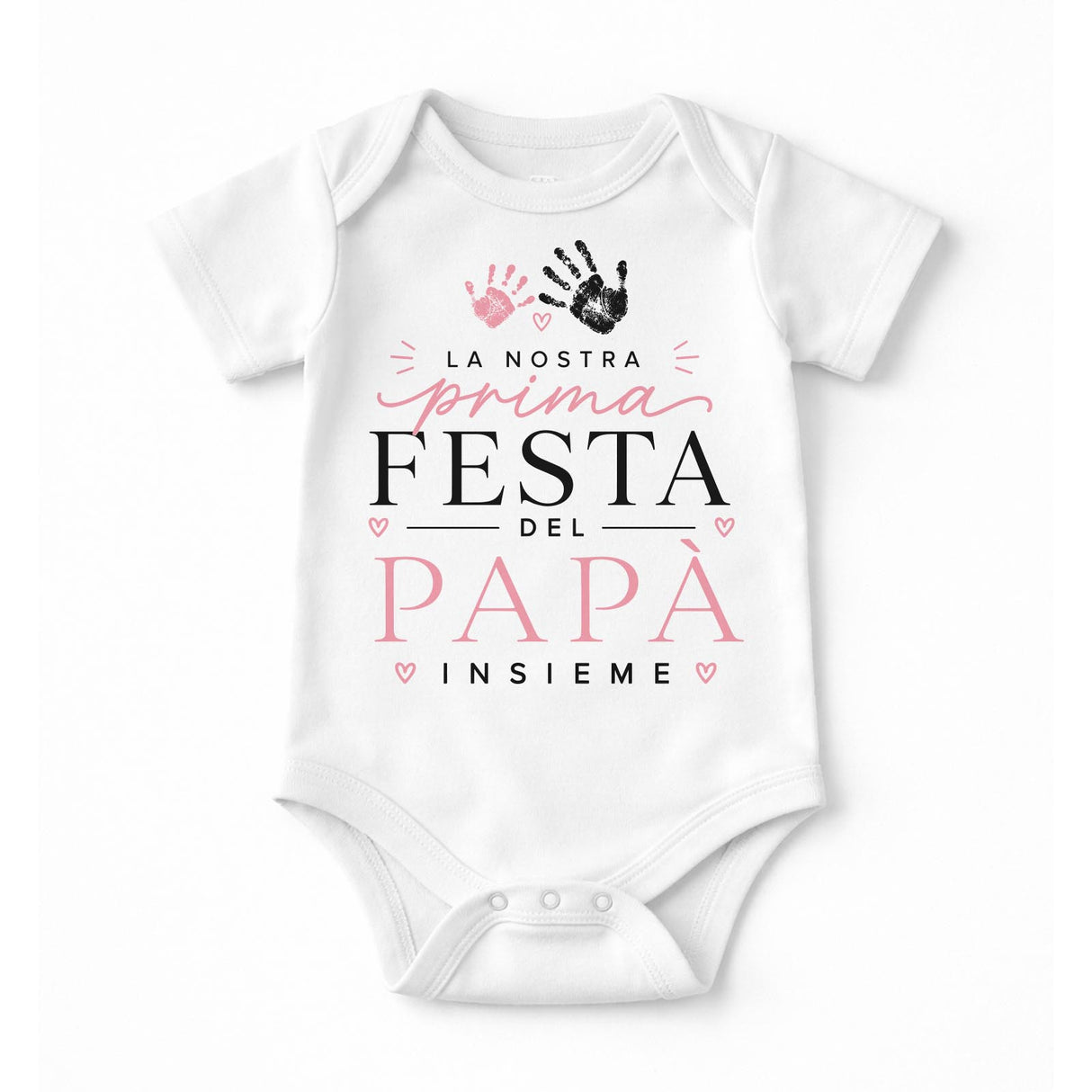 Body neonato bianco con scritta Festa del Papà Insieme rosa e impronte