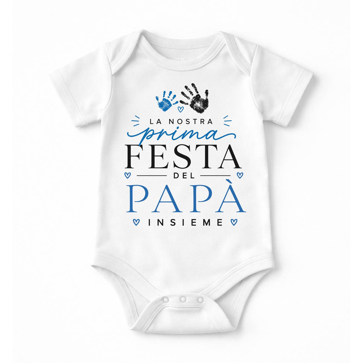 Body neonato bianco con scritta Festa del Papà Insieme blu e impronte
