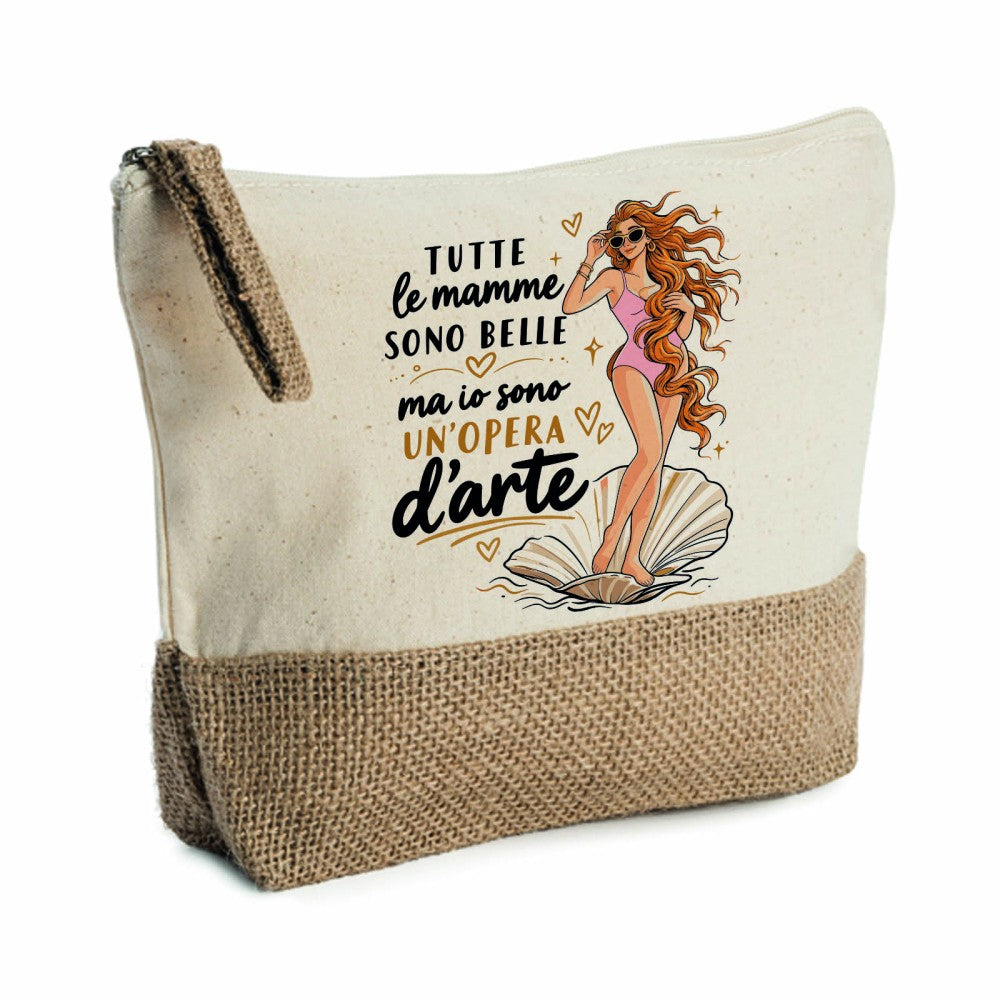 Pochette in cotone e juta con stampa TUTTE le mamme e donna d’arte