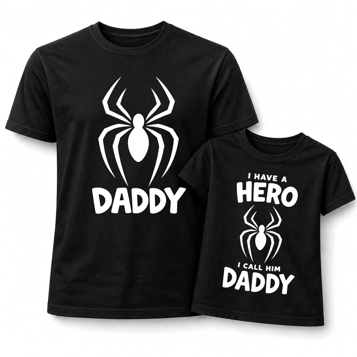 Set di 2 t-shirt nere con scritte Daddy e I Have a Hero, I Call Him Daddy