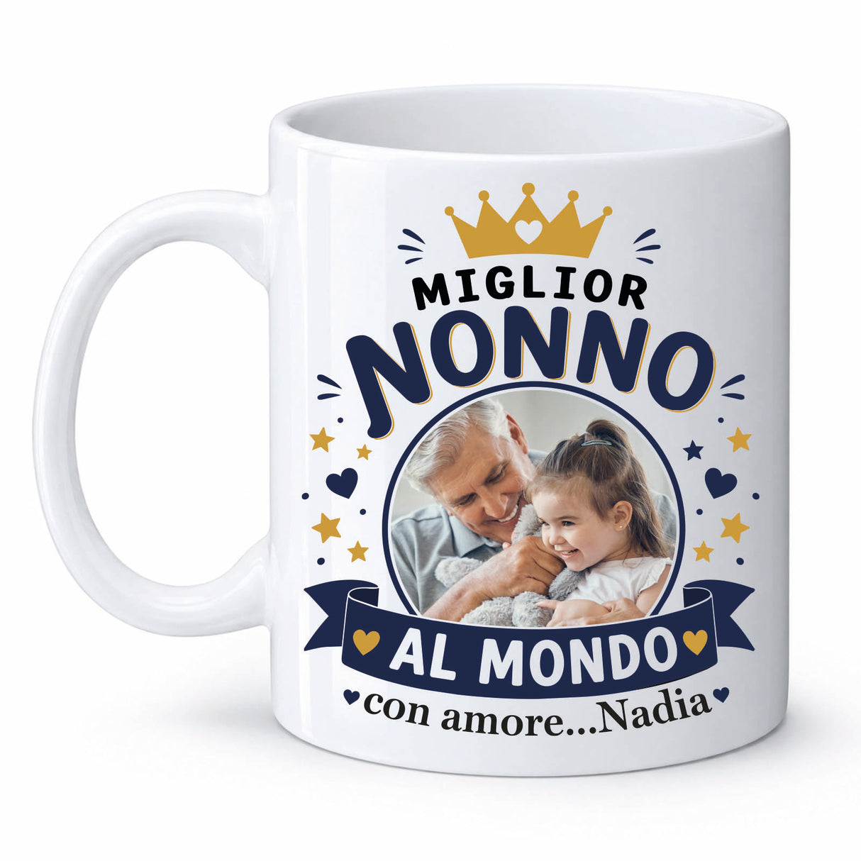 Tazza bianca con “Miglior Nonno al Mondo” e dedica “con amore...Nadia”
