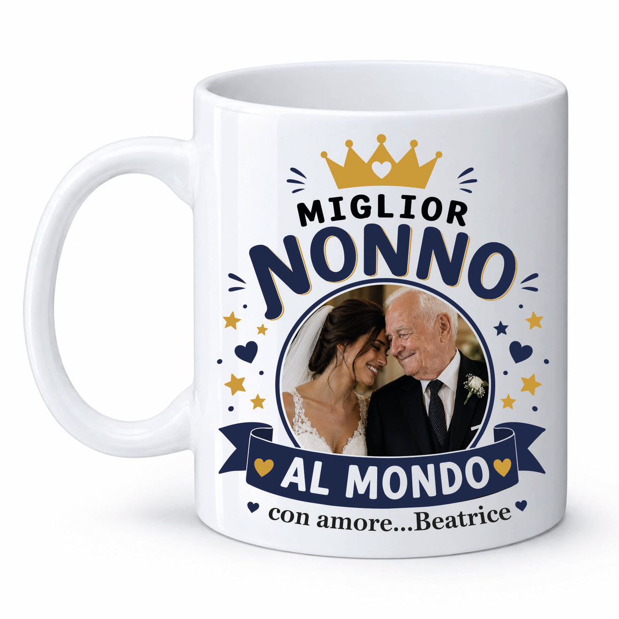 Tazza bianca con “Miglior Nonno al Mondo” e dedica “con amore...Beatrice”