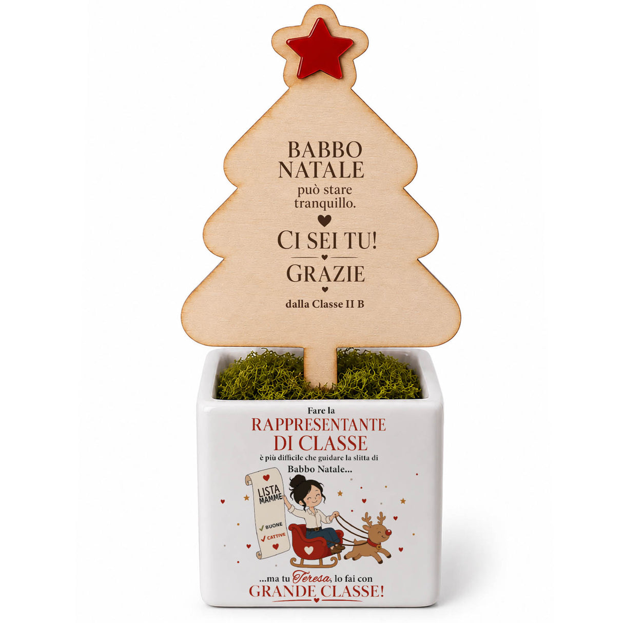 Vaso in ceramica bianca con decorazione albero e stella rossa