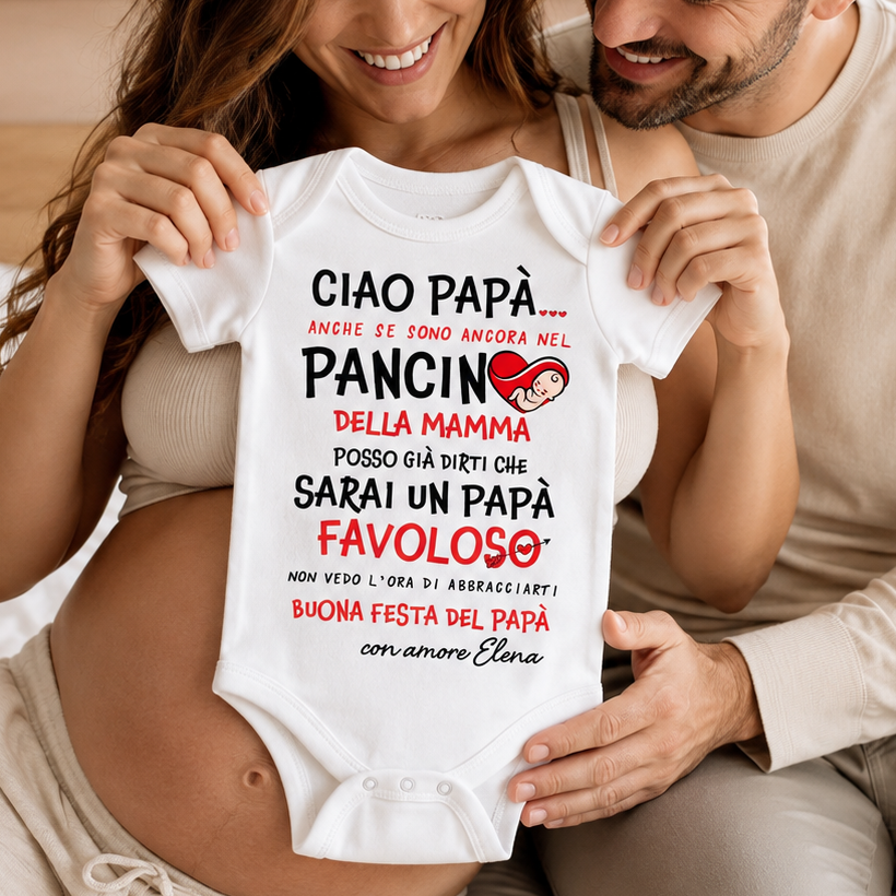 Body neonato bianco con stampa “Ciao Papà” e testo regalo Festa del Papà