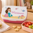 Porta pranzo bambini bianco con sirena e nome Marianna, base rosa con chiusura