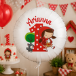 Palloncino in alluminio bianco con nome Arianna e illustrazione Cappuccetto Rosso