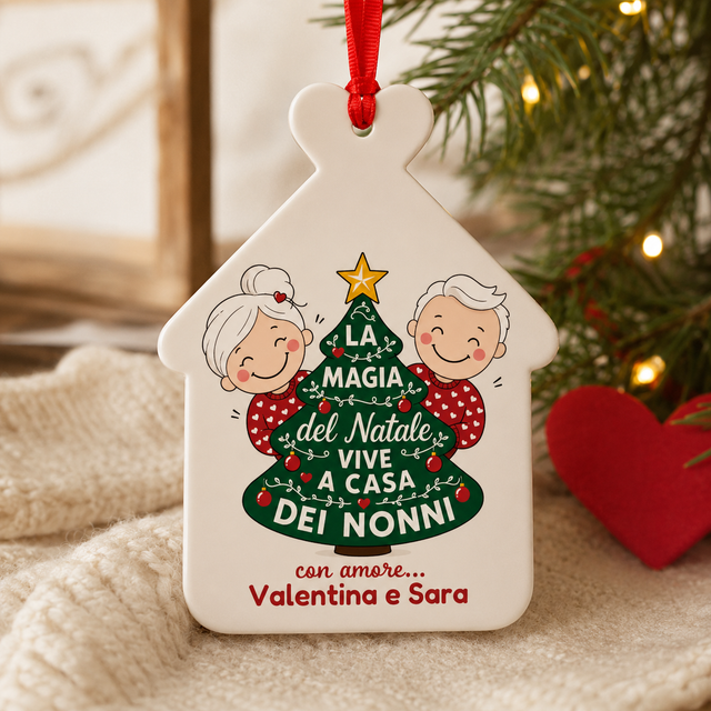 Addobbo natalizio a casetta bianca: «La magia del Natale vive a casa dei nonni» (Valentina e Sara).