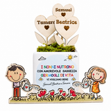 Vasetto in ceramica con cuori in legno e scritta I nonni nutrono germogli di vita