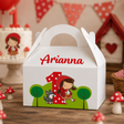 Scatolina regalo bianca con manici e nome Arianna, Cappuccetto Rosso e lupo