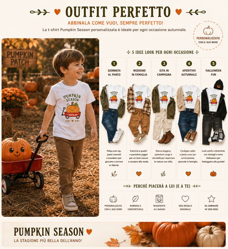 Magliette bianche per bambino “Pumpkin Season” in più varianti nell’inserto