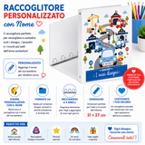 Raccoglitore ad anelli A4 personalizzato con nome, macchinine e pannello informativo