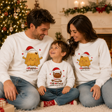 Tre felpe natalizie bianche con stampa Papa, Mamma e Mattia e cappello rosso