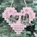 Decorazione natalizia in mattoncini rosa con foto e scritta “Vuoi essere la mia Testimone?”