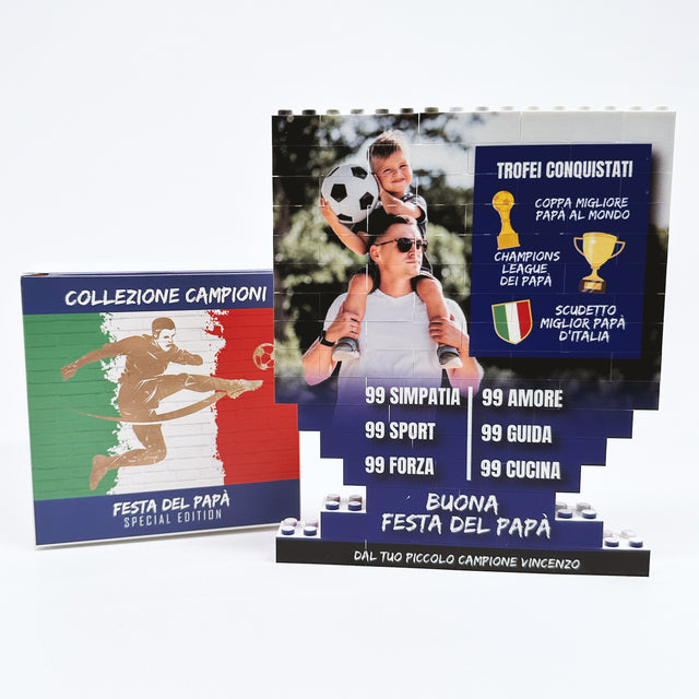 Scudetto di mattoncini decorativo da festa del Papà, con scritte e coppe
