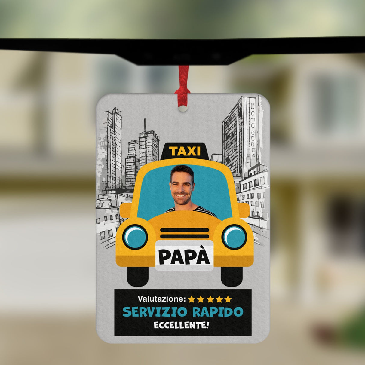 Profumatore per auto con cartoncino TAXI Papà e cordino rosso