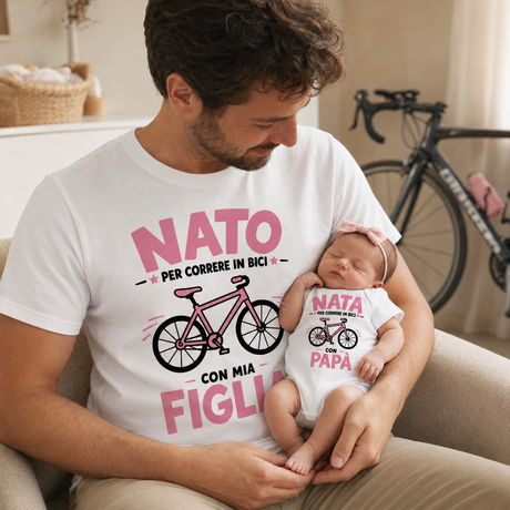 Set t-shirt bianche papà e figlio con stampa “NATO” per correre in bici