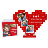 Cuore rosso a mattoncini con foto e scritta "PAPÀ" per festa di famiglia