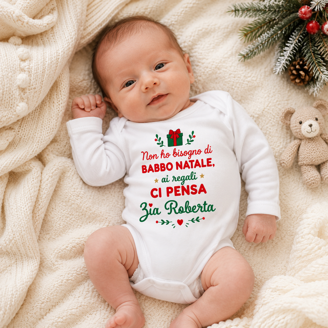 Tutina natalizia bianca a maniche lunghe con stampa “Non ho bisogno di Babbo Natale”