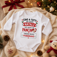 Body neonato natalizio bianco a manica lunga con scritta e FEBBRAIO, Babbo Natale
