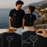 Dettaglio retro maglietta: cuore-ancora con monogramma D&B e scritta personalizzata