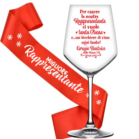 Set calice e fascia rossa in raso: fascia scritta “Rappresentante” e calice decorato