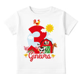 T-shirt bianca con grafica fattoria colorata
