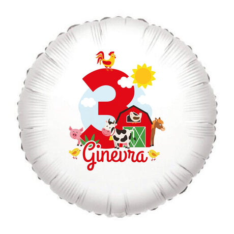 Palloncino foil tondo 18" bianco con stampa fattoria e nome Ginevra