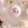 Palloncino foil tondo con unicorno, “Ginevra” e numero 3