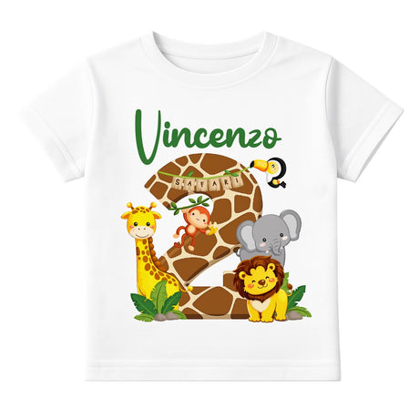 Maglietta personalizzata bianca con stampa safari e scritta Vincenzo