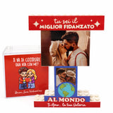 Trofeo personalizzato rosso con foto e scritta Miglior Fidanzato al Mondo