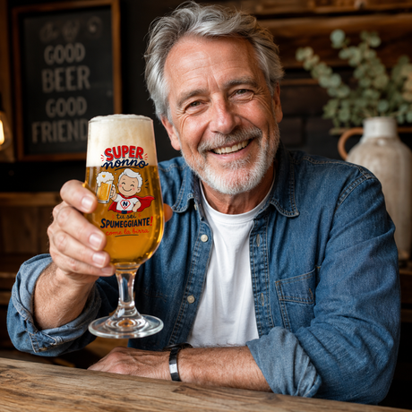 Calice da birra in vetro con scritta Super nonno tenuto in mano