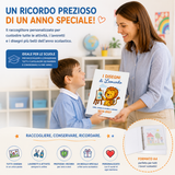 Raccoglitore ad anelli bianco con stampa leone, tenuto da un bimbo