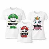 Set di 3 T-shirt bianche con stampe cartoon Super Dad, Super Mom e Super Son